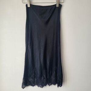 Elegant Satiny Black Lace Trim Skirt